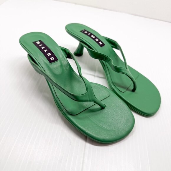 Simon Miller Green Kitten Heel Sandals Size 37 US 7 Vegan Leather Slip On Shoes - Picture 1 of 9